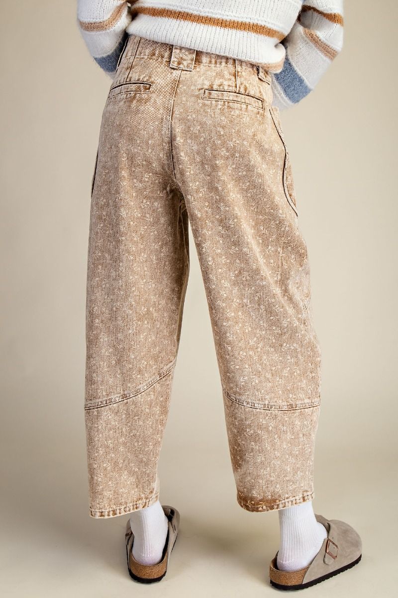 Latte Washed Floral Print Barrel Pant (Small to Large)