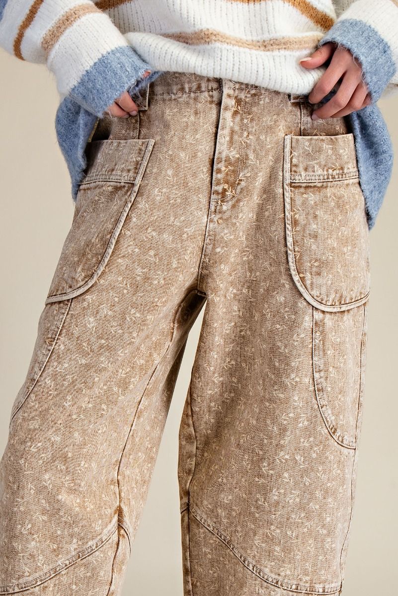 Latte Washed Floral Print Barrel Pant (Small to Large)