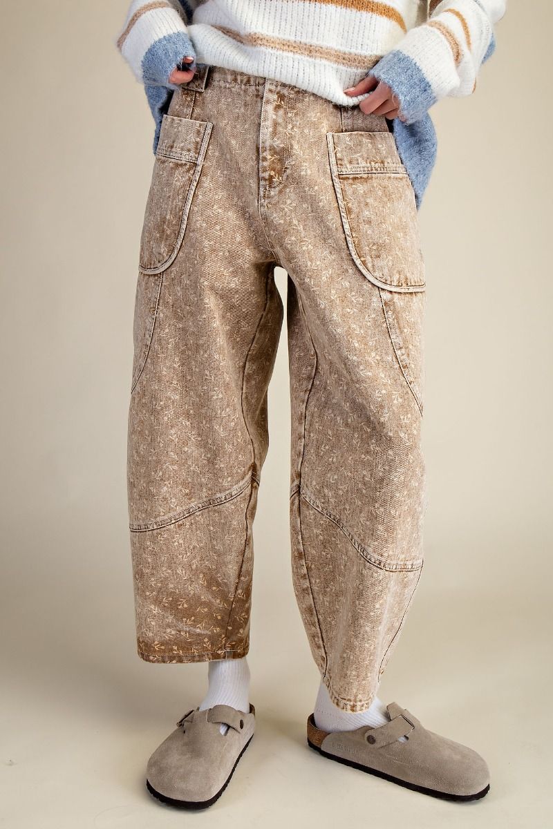 Latte Washed Floral Print Barrel Pant (Small to Large)