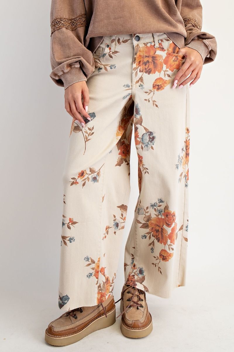 Pruising You Floral Print Washed Straight Leg Pant (Small to Large)