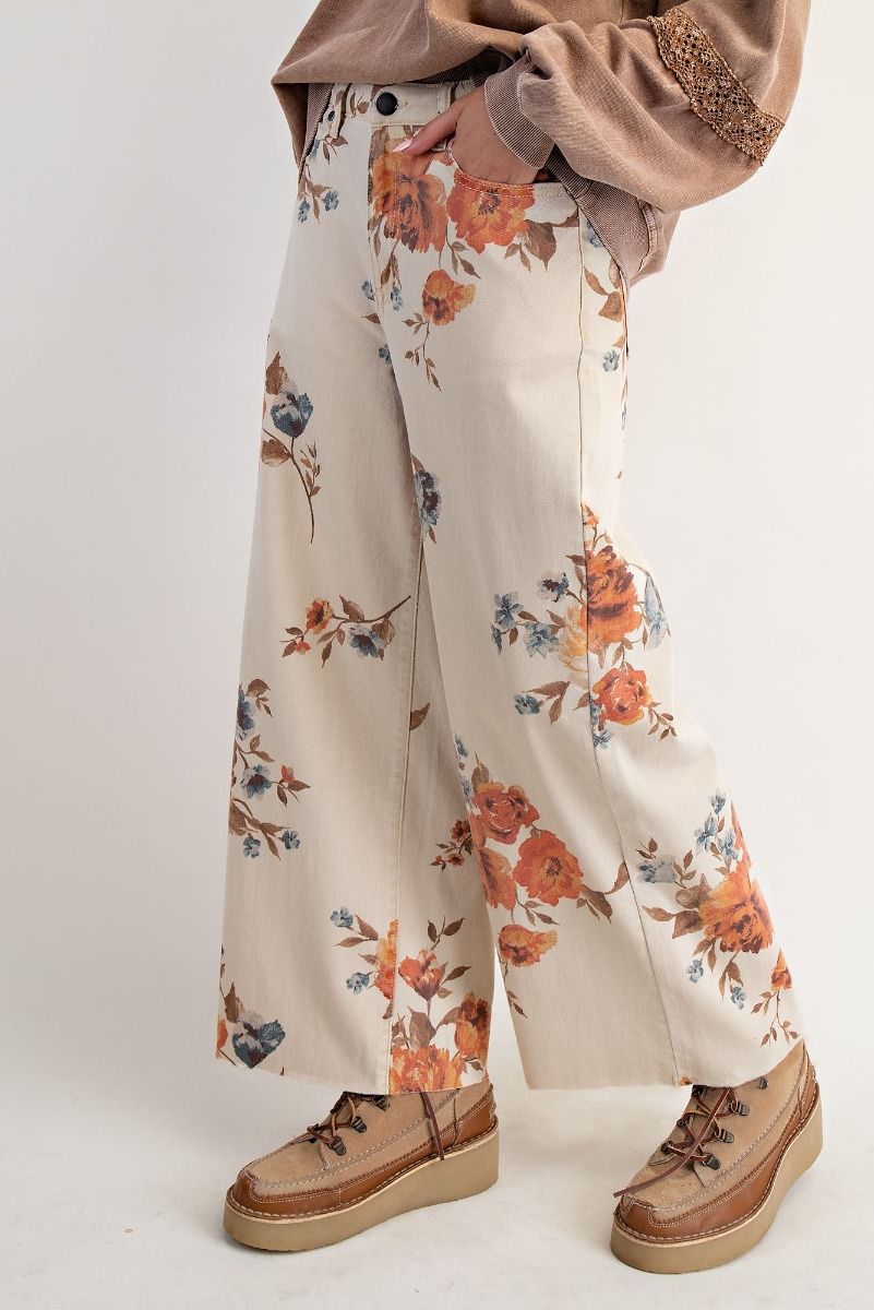 Pruising You Floral Print Washed Straight Leg Pant (Small to Large)