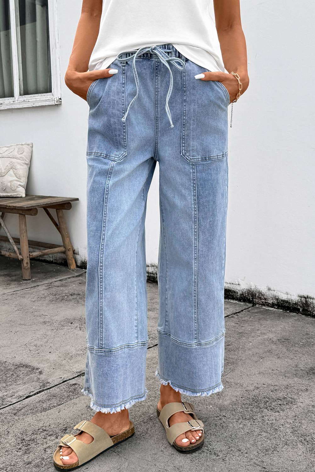 Dancing on the Waves Drawstring Denim Pants (Multiple Washes