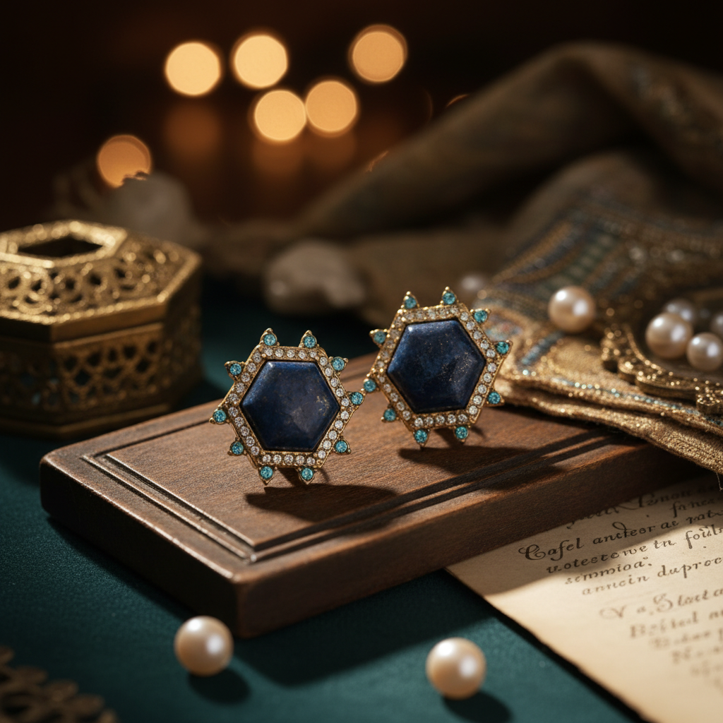 Vintage 18K Gold-Plated Lapis Lazuli and Crystal Earrings