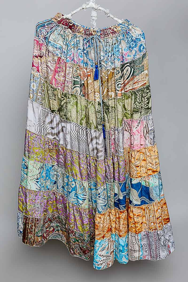 Assorted Print Boho Ruffle Wide Flare Skirt