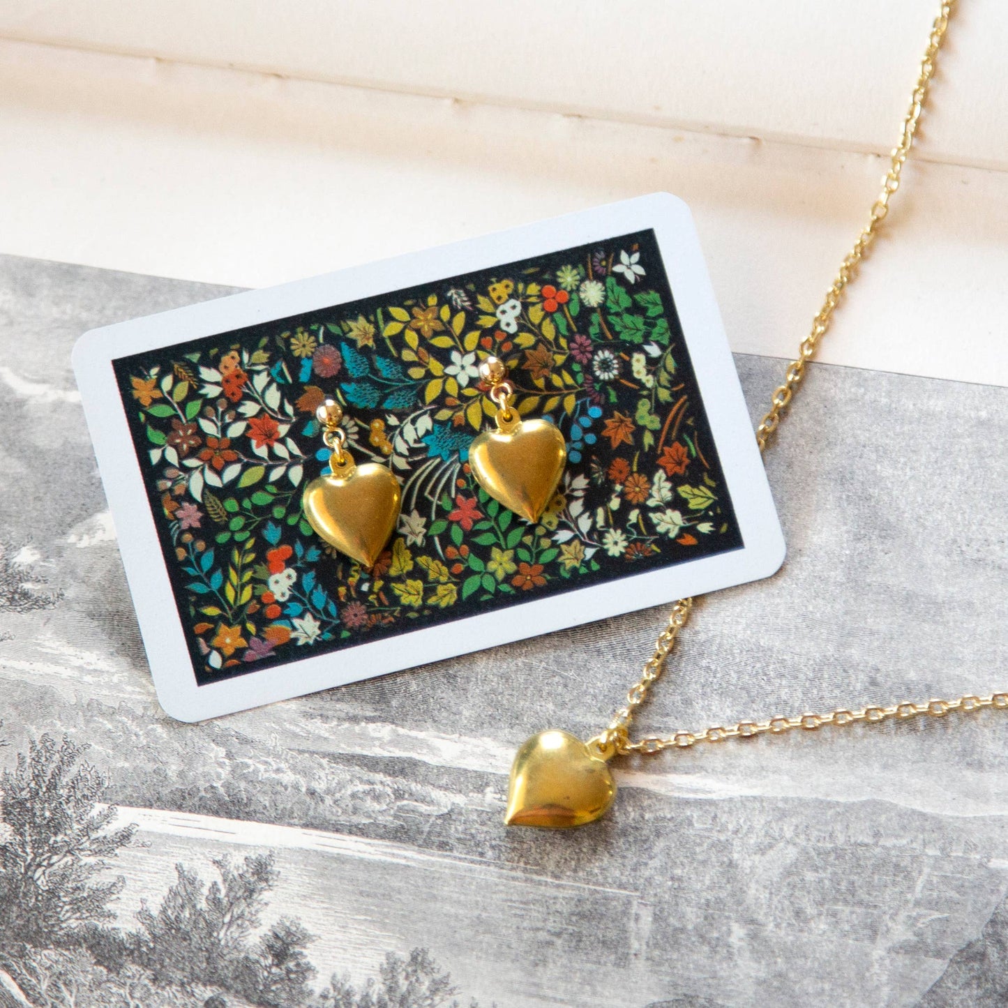 Vintage Brass Heart Charm Earrings