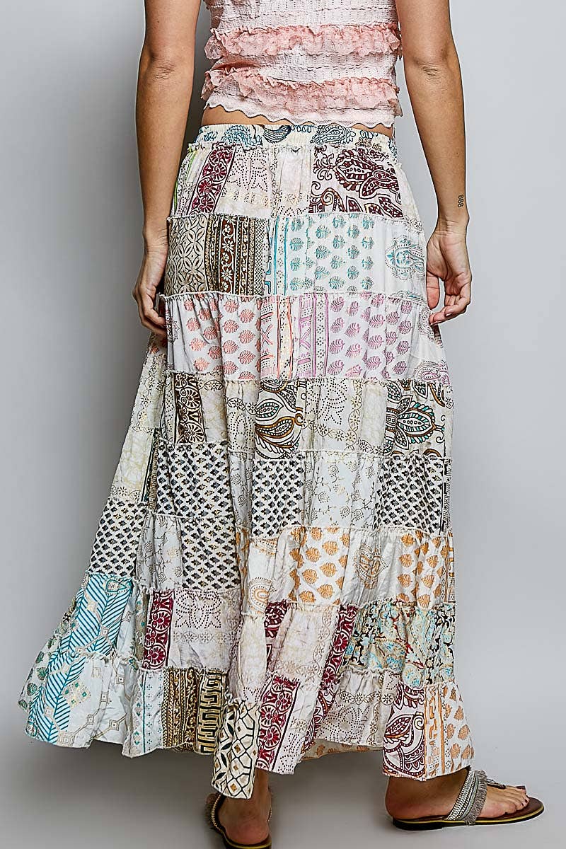 Assorted Print Boho Ruffle Wide Flare Skirt