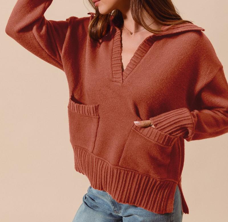 The Jenny Wide Collar Pullover Sweater with Pockets (Small to Large)