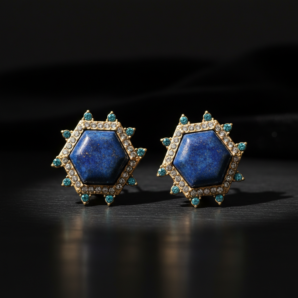 Vintage 18K Gold-Plated Lapis Lazuli and Crystal Earrings