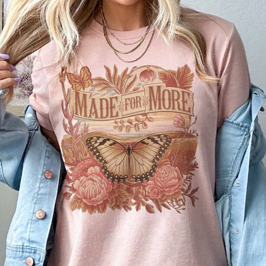 Boho Faith Made For More Floral Butterfly Retro Graphic Tee