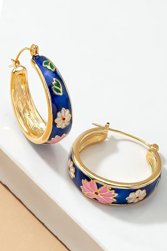 Cloisonne Flower Hoop Earrings