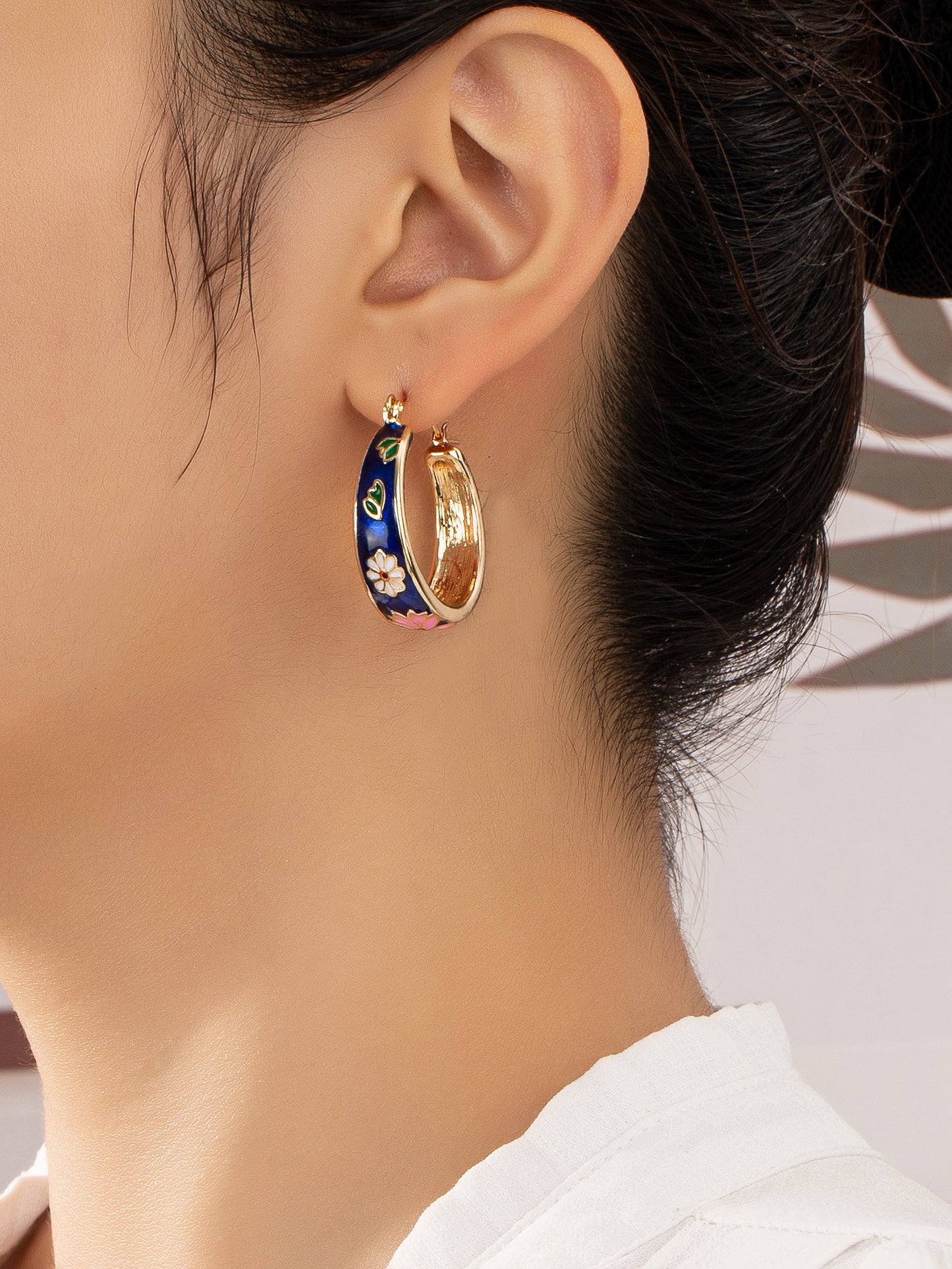 Cloisonne Flower Hoop Earrings