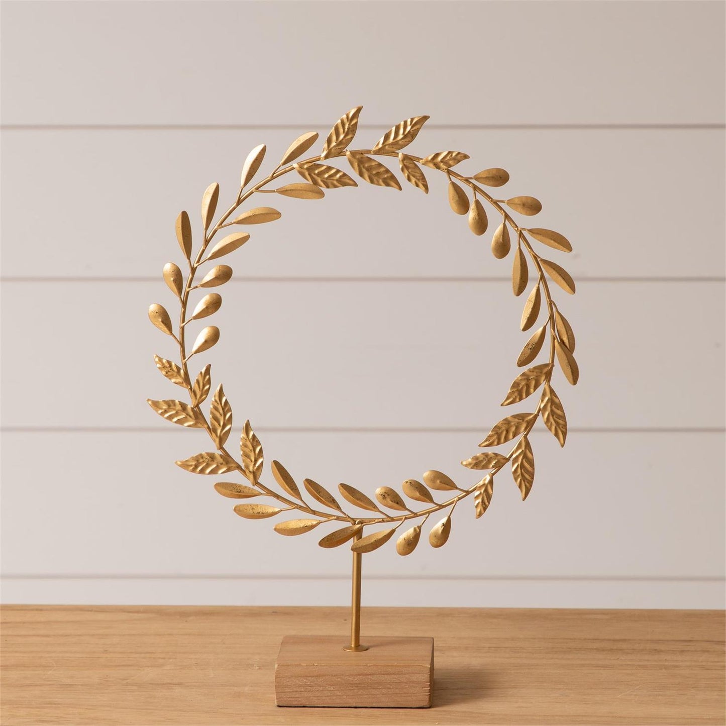 Gold Wreath on Wooden Base