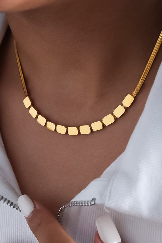 Decorative Herringbone 18k Gold Plated Necklace