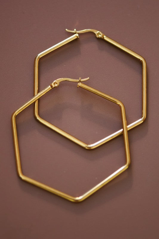 Beloved Hexagon 18k Gold Plated Earrings