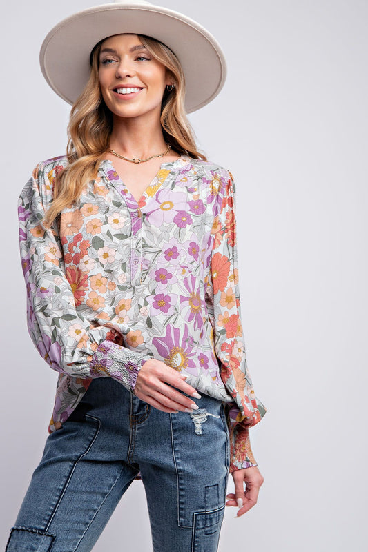 Once Upon a Time Floral Print Blouse 2 Colors (1X to 3X)