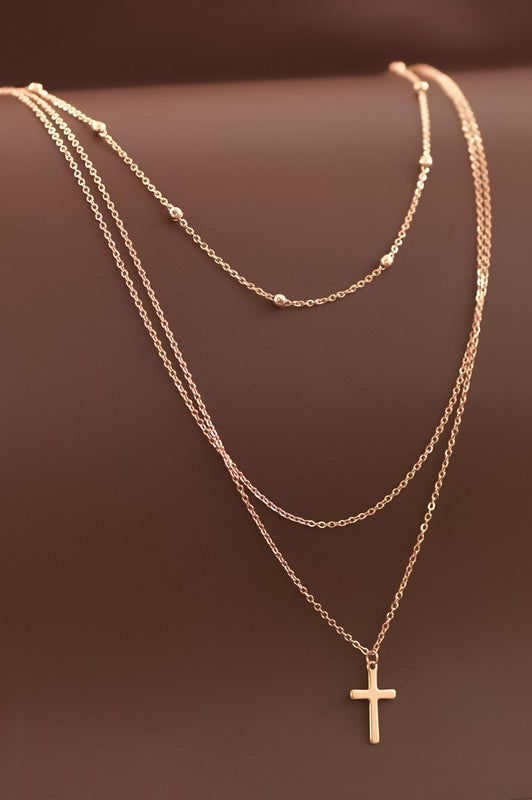 Dainty Layered Cross 18k Gold Plated Necklace