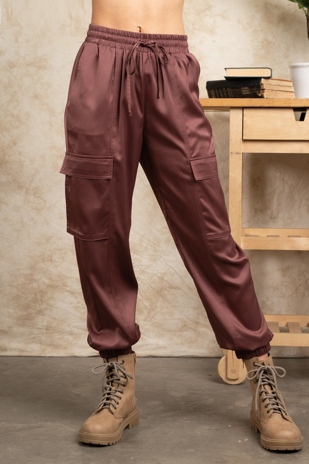 The Kim Cargo Jogger Pants in Mauve (Small-Large)