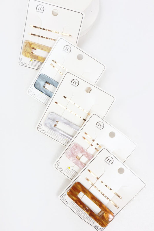Rectangle Hair Clip and Metal Pin Set 6 Colors