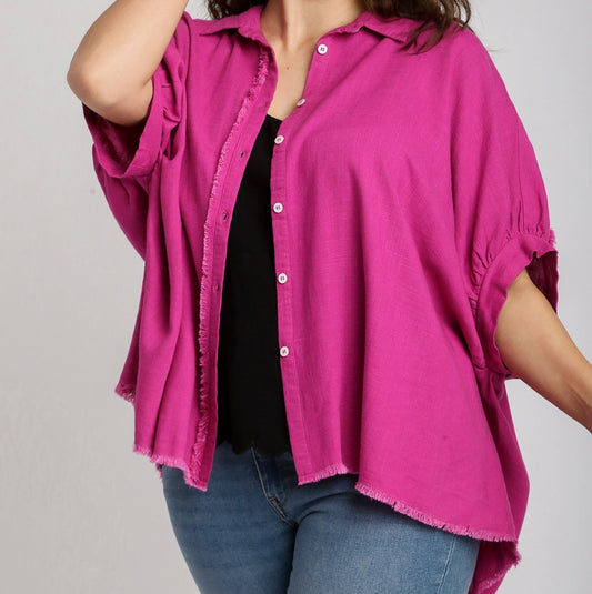 Pretty in Pink Linen Blouse (XL to 2XL)