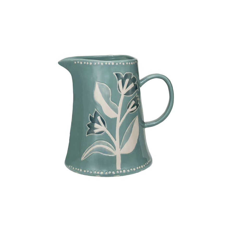 Hand-Painted Stoneware Pitcher