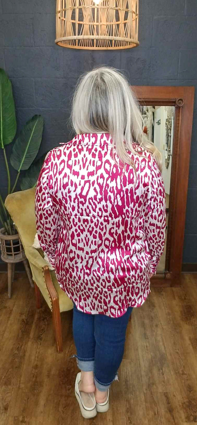 Time to Party Fuchsia Satin Button Down Plus Size Shirt (XL to 2XL)