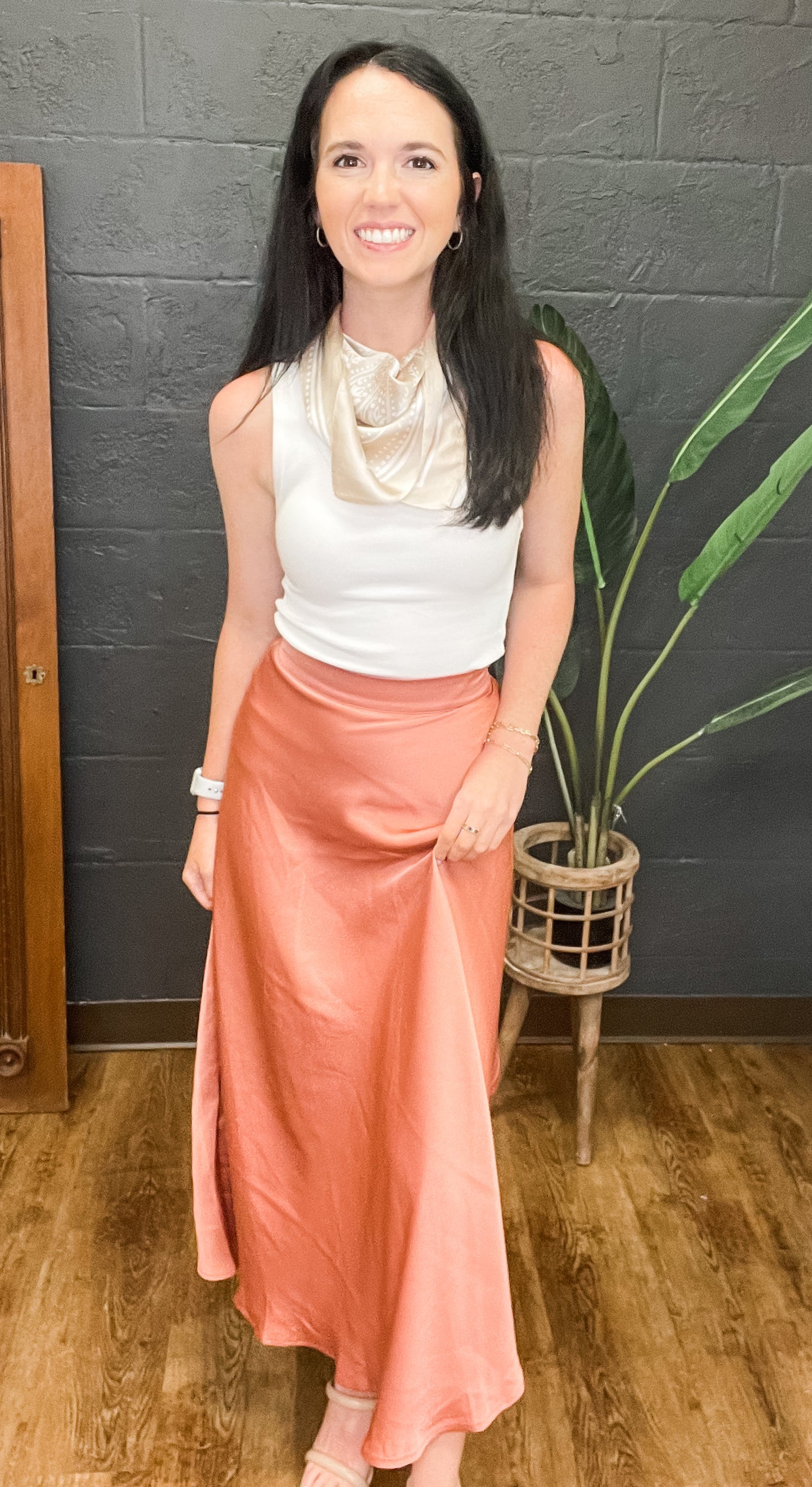 Rebecca Mauve Satin Midi Skirt (Small to Large)