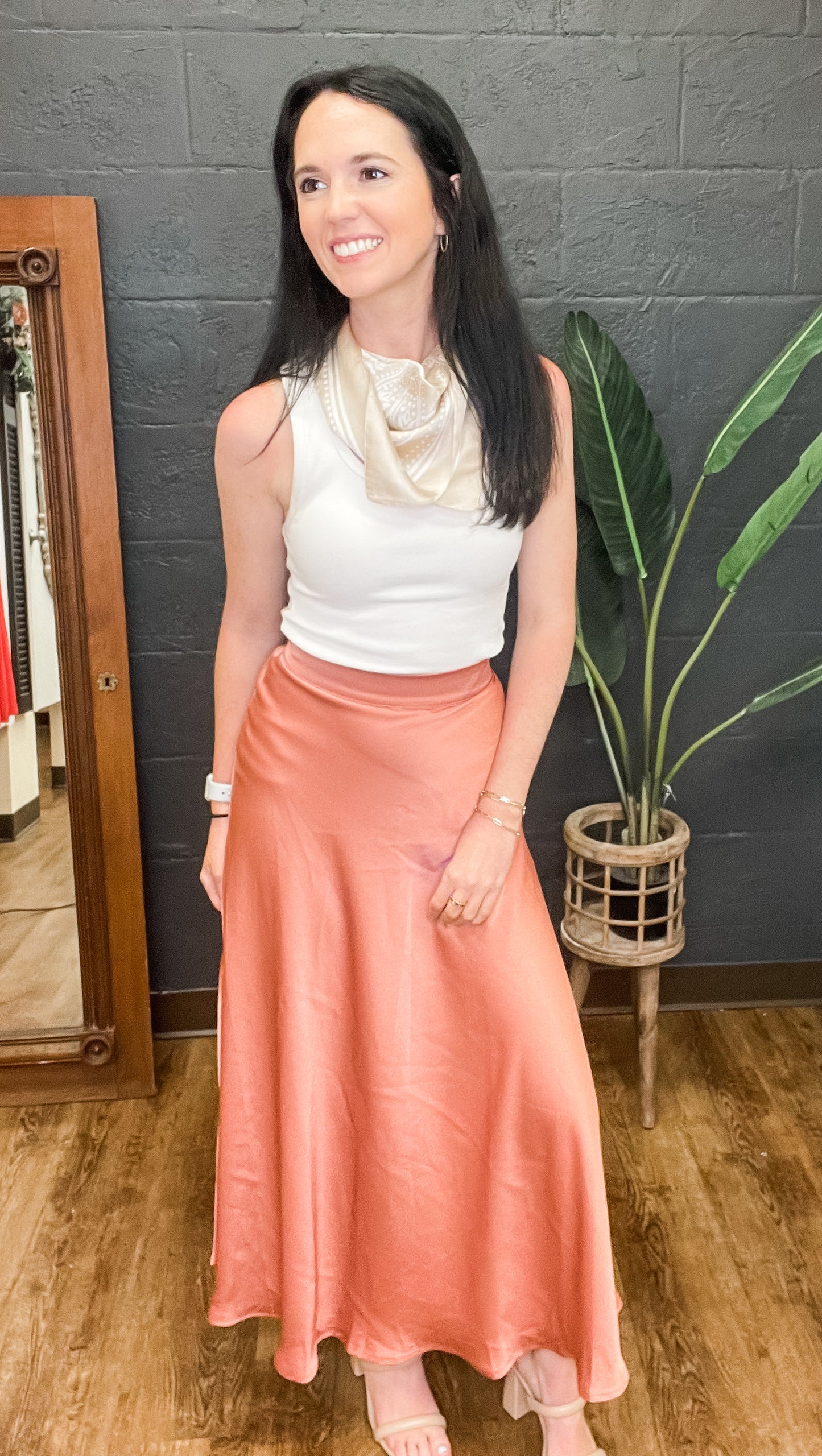 Rebecca Mauve Satin Midi Skirt (Small to Large)