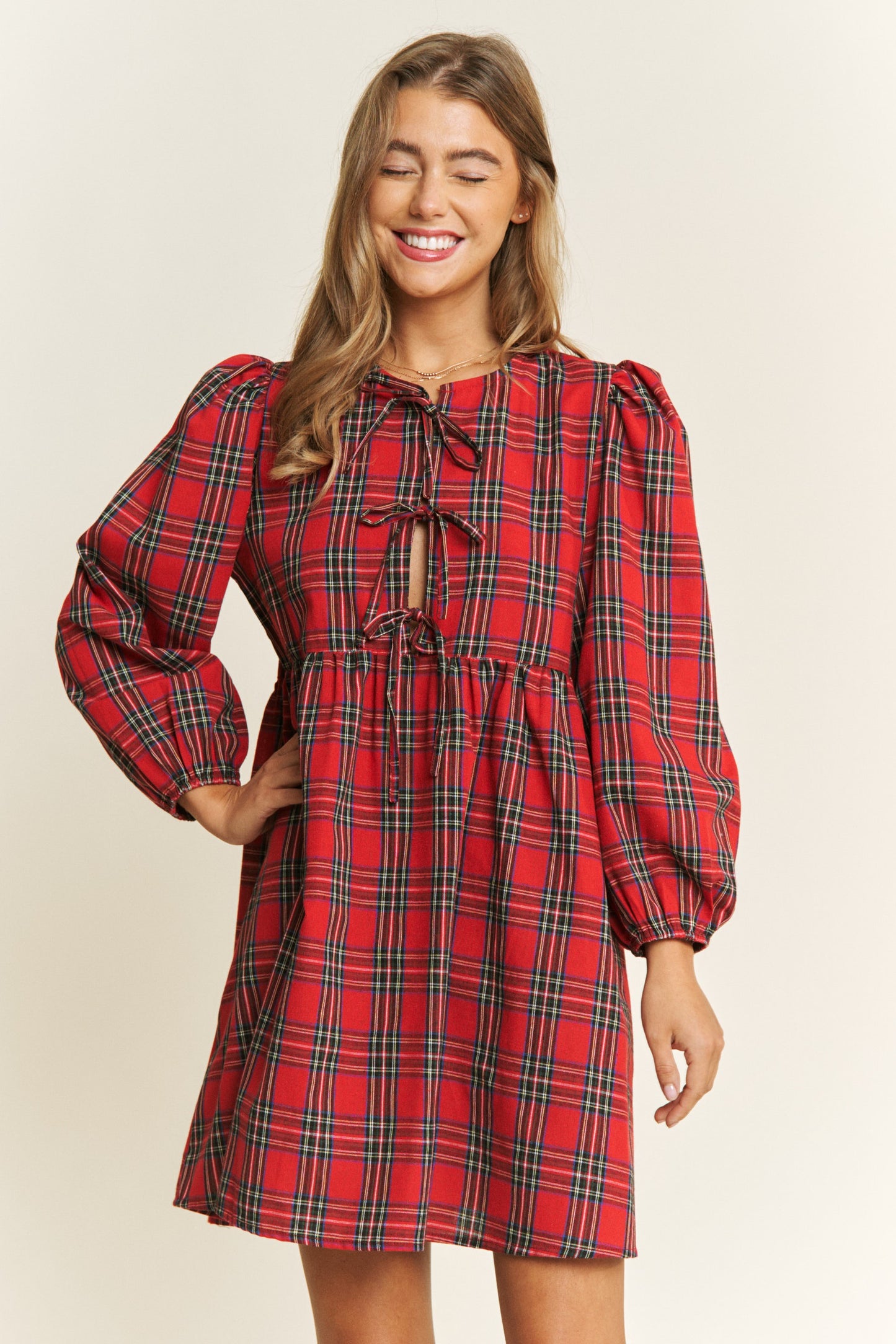 Pretty in Plaid Red Bow Dress (Small to Large)