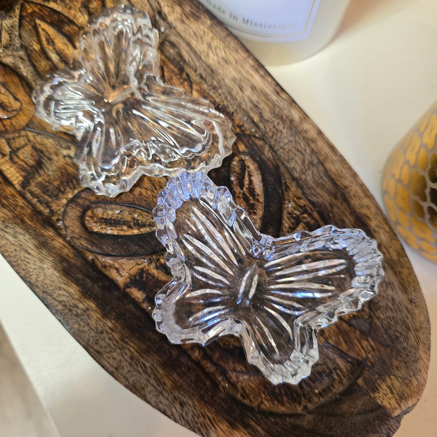 Vintage Crystal Glass Butterfly Trinket Dish