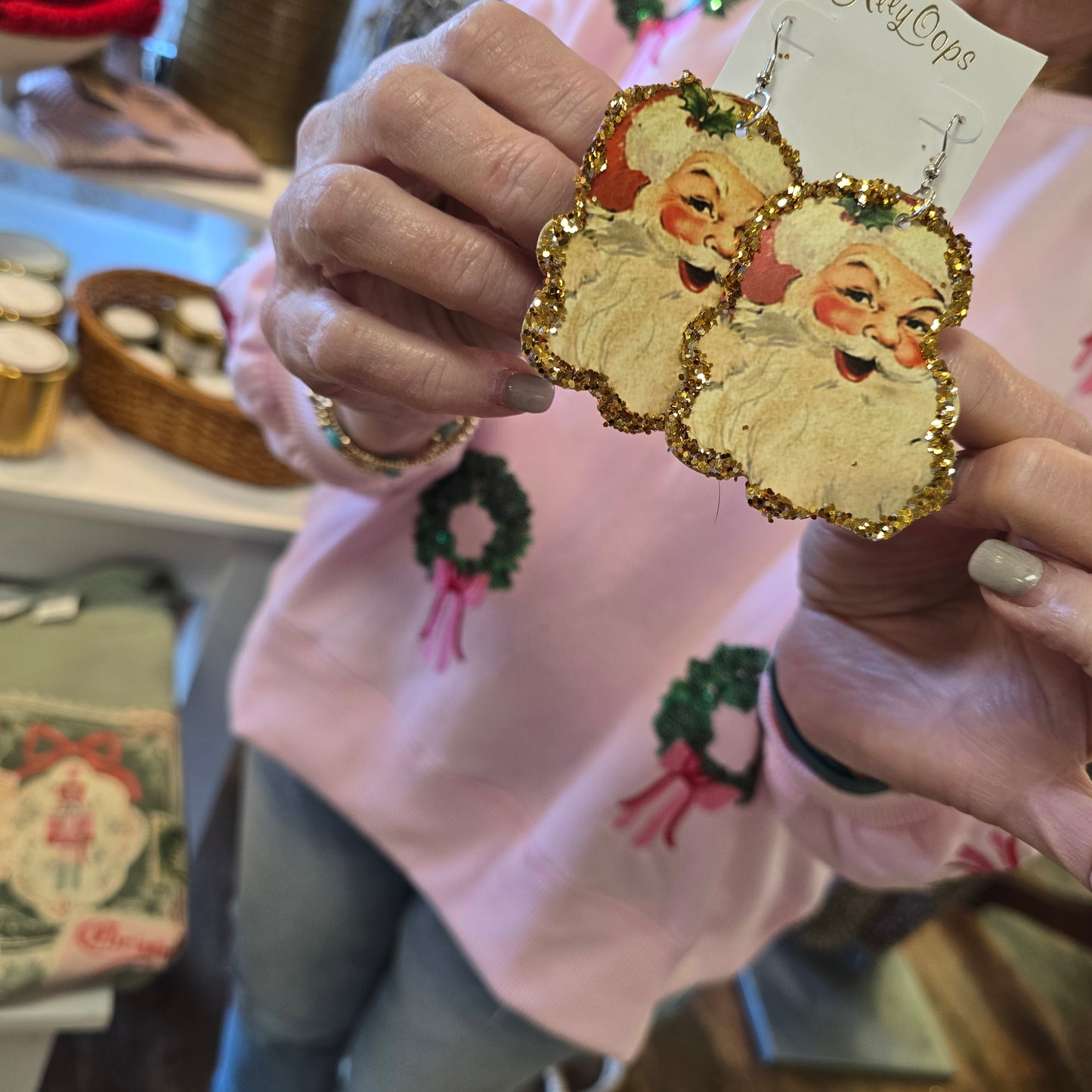 Hand Made Santa Glitter Earrings