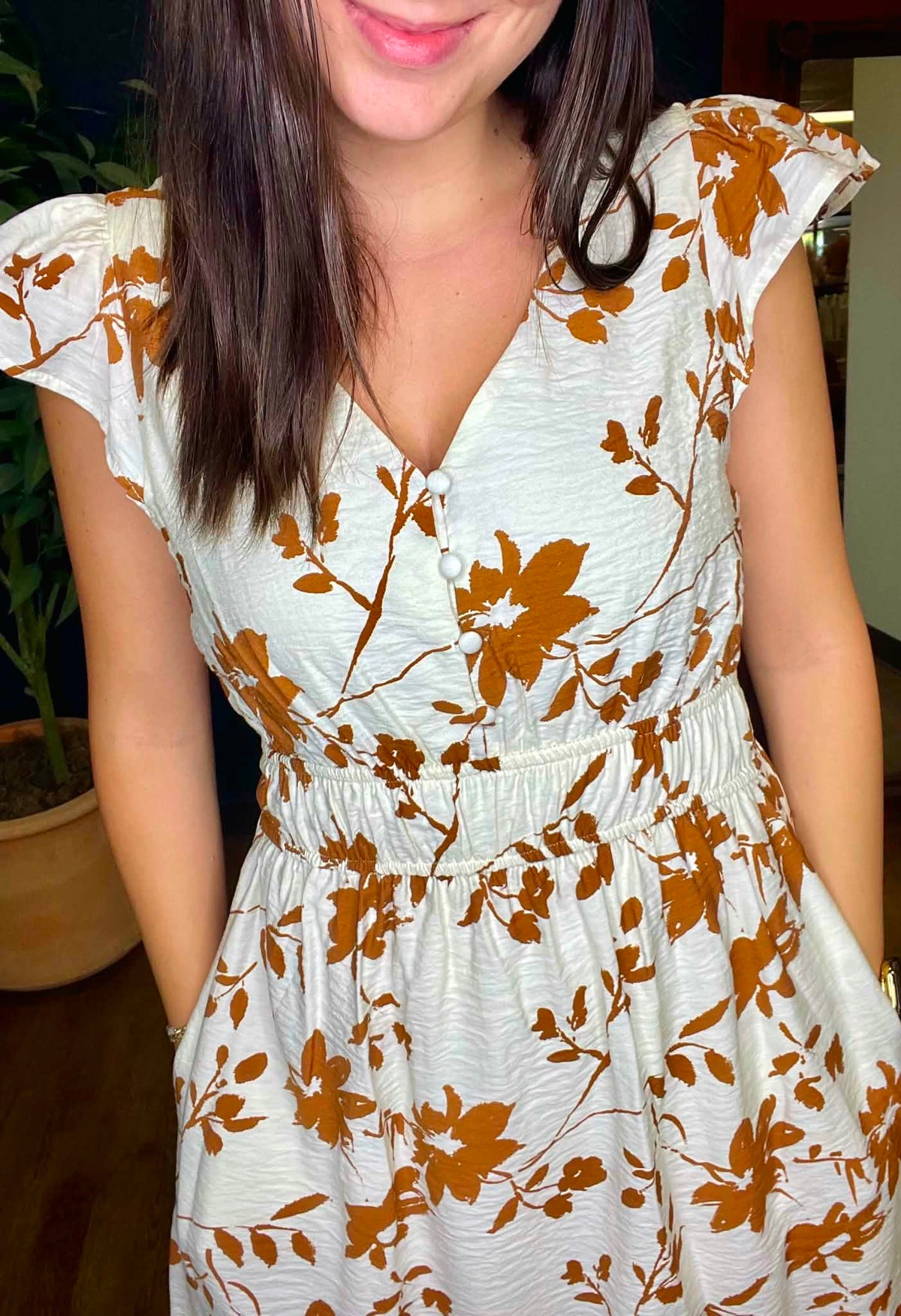 Fall Florals V Neck Button Down Midi Dress (Small to XL)