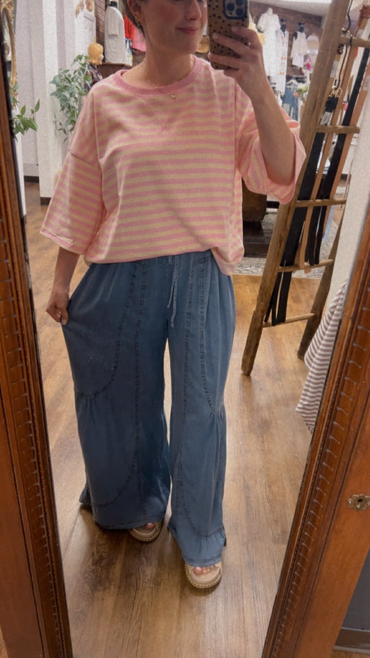Deep Calls to Deep Denim Wide Leg Pants