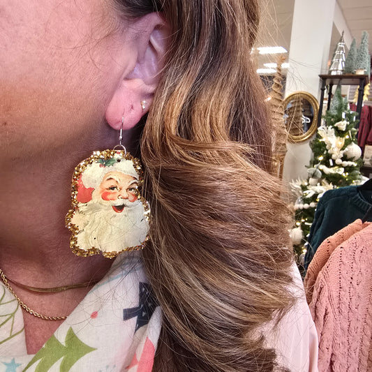Hand Made Santa Glitter Earrings