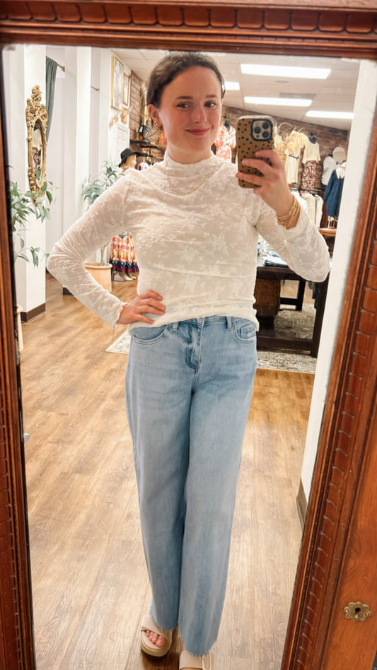 Lace Sheer Long Sleeve Top Small to Large (Mulitple Color Options)