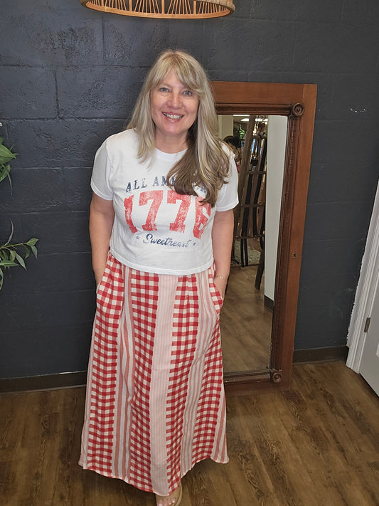 Strawberries & Cream Gingham Skirt