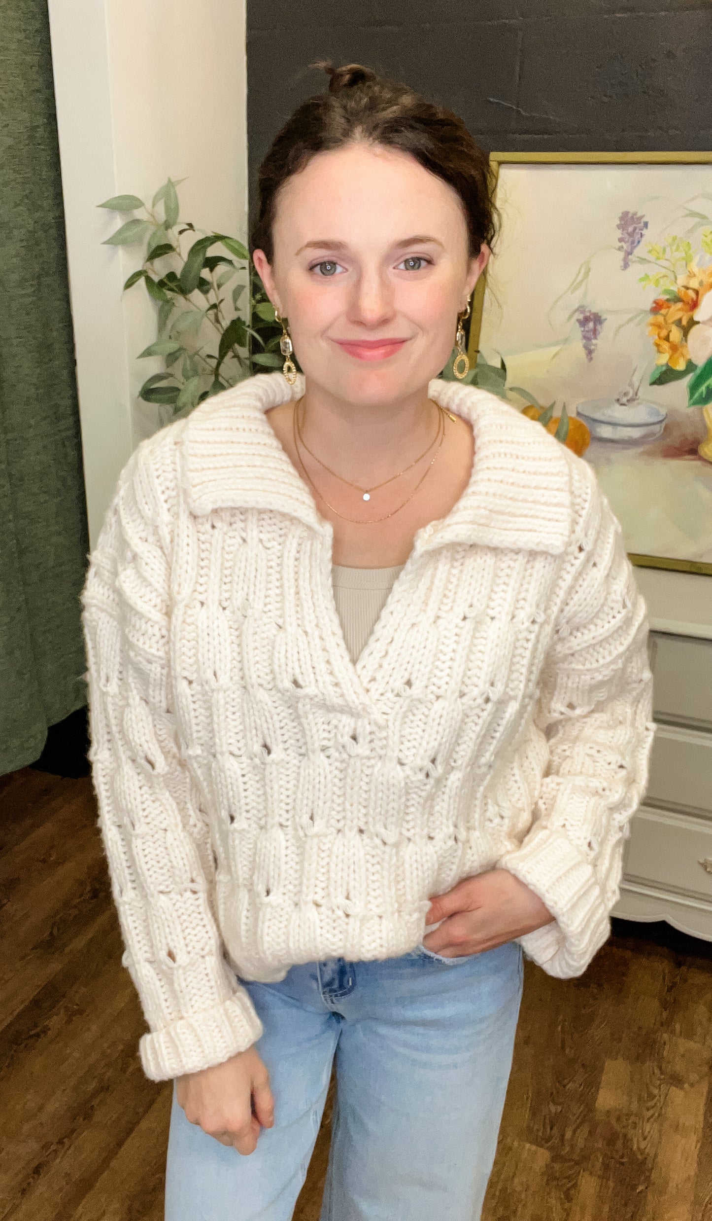 Cozy Textured Collared Sweater Top (Small to XLarge)