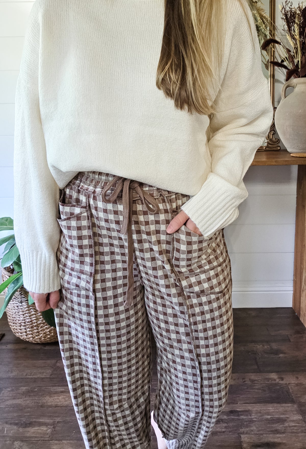 Cozy Check Barrel Pants Multiple Colors (Small to XL)