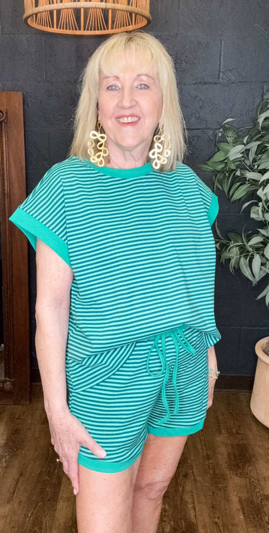 It's Not Easy Being Green Striped Short Set
