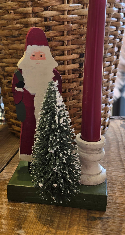 Vintage Santa Wooden Candle Holder