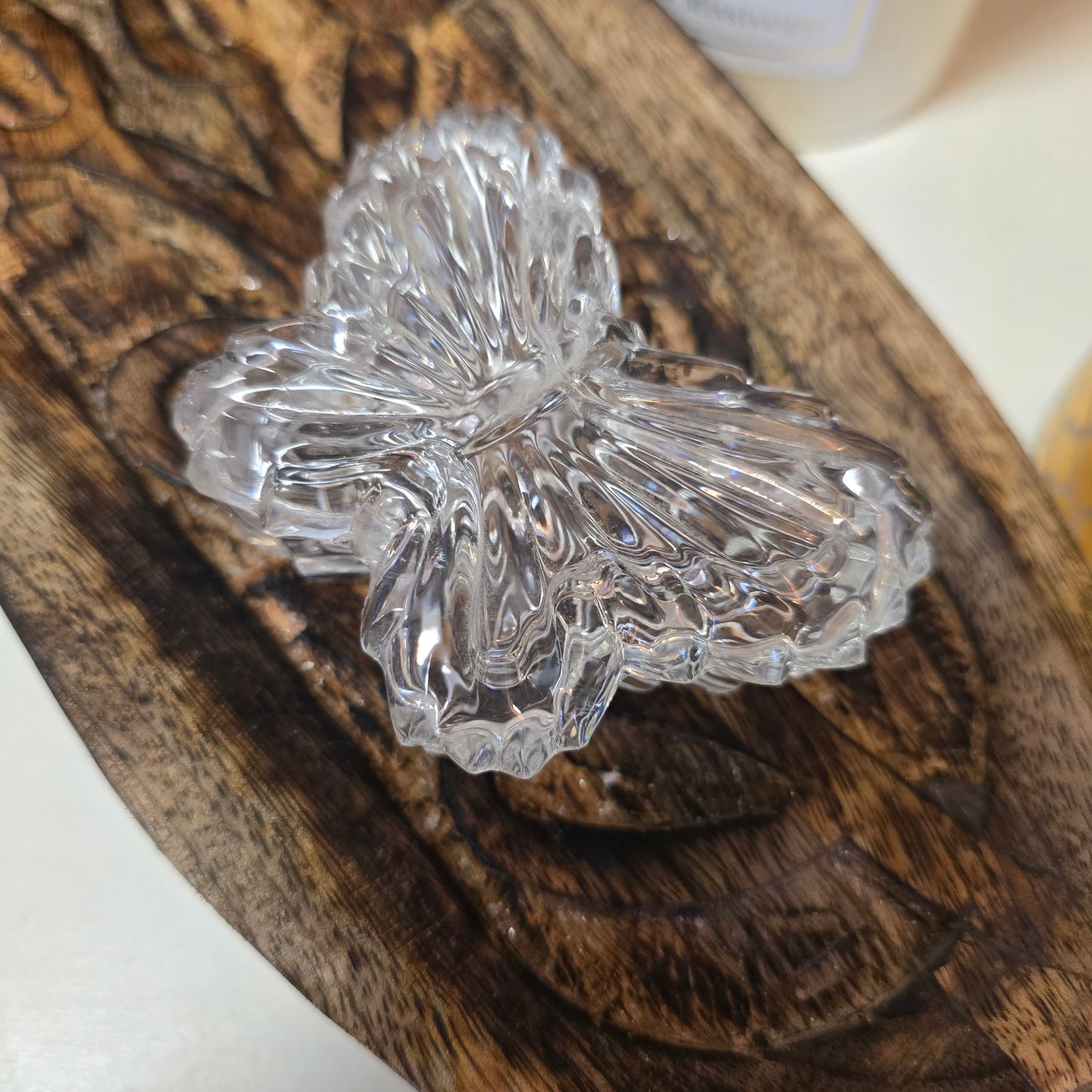 Vintage Crystal Glass Butterfly Trinket Dish