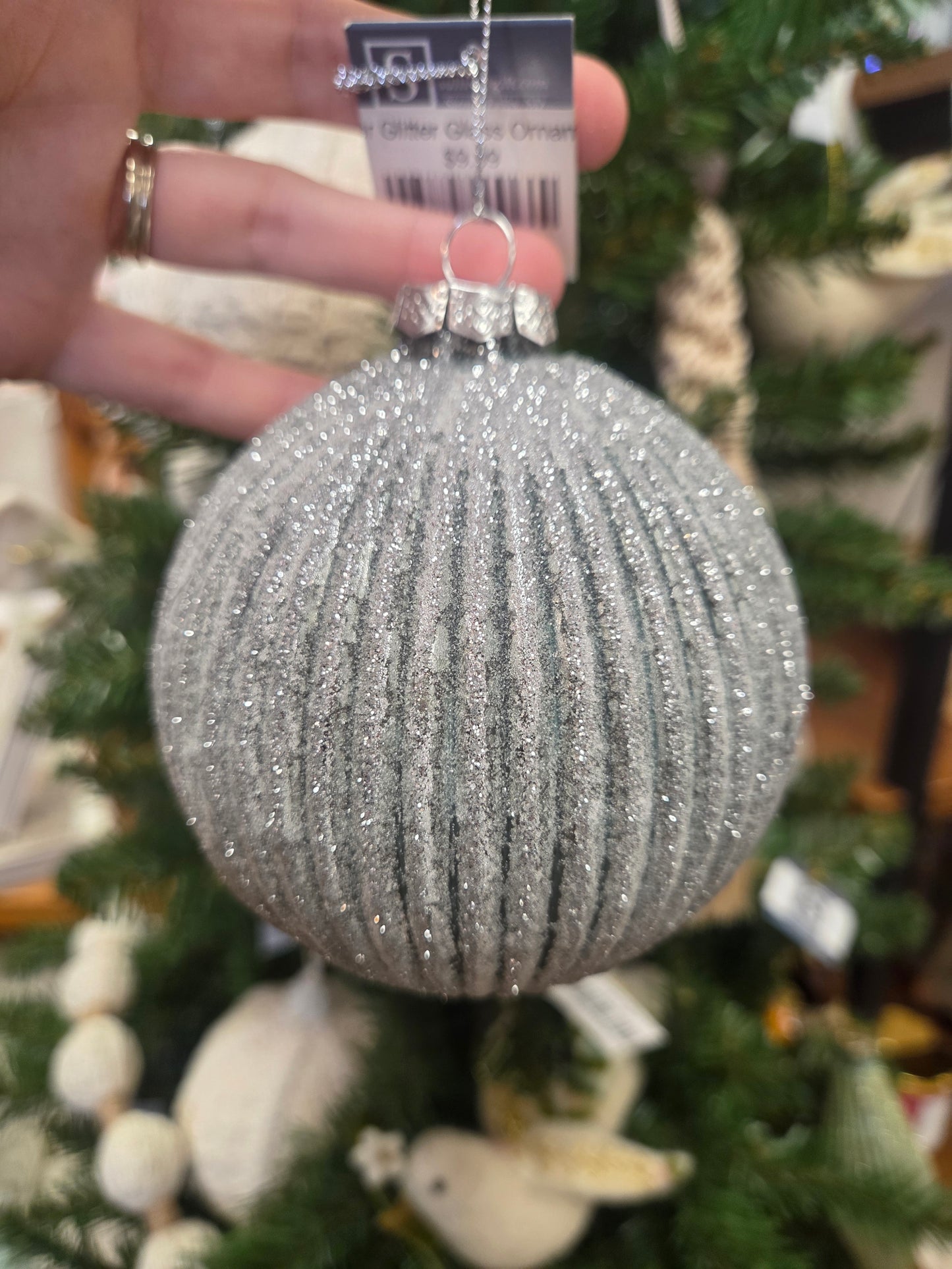 Silver Glitter Glass Ornaments