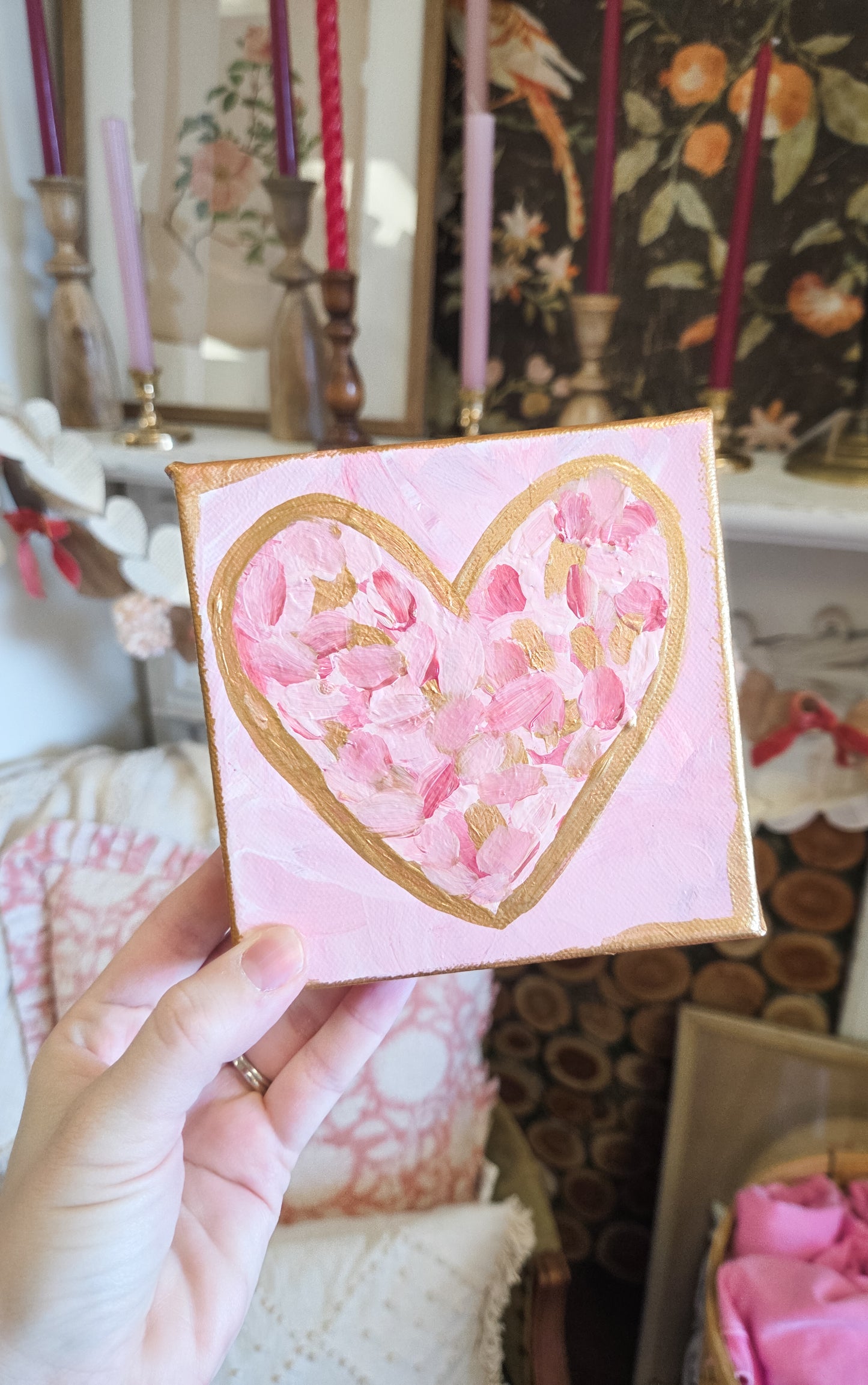 All About Love Hearts On Canvas W/ Gold Trim