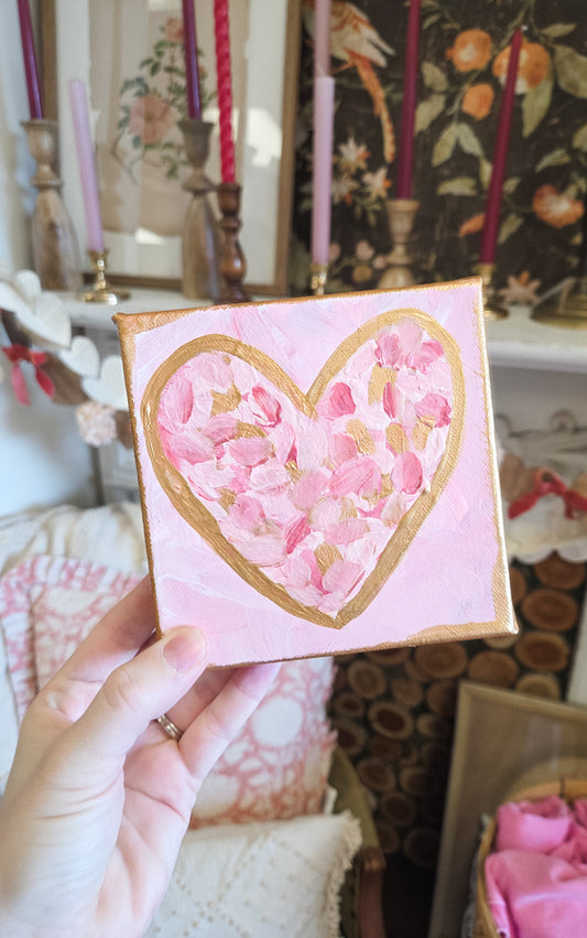 All About Love Hearts On Canvas W/ Gold Trim
