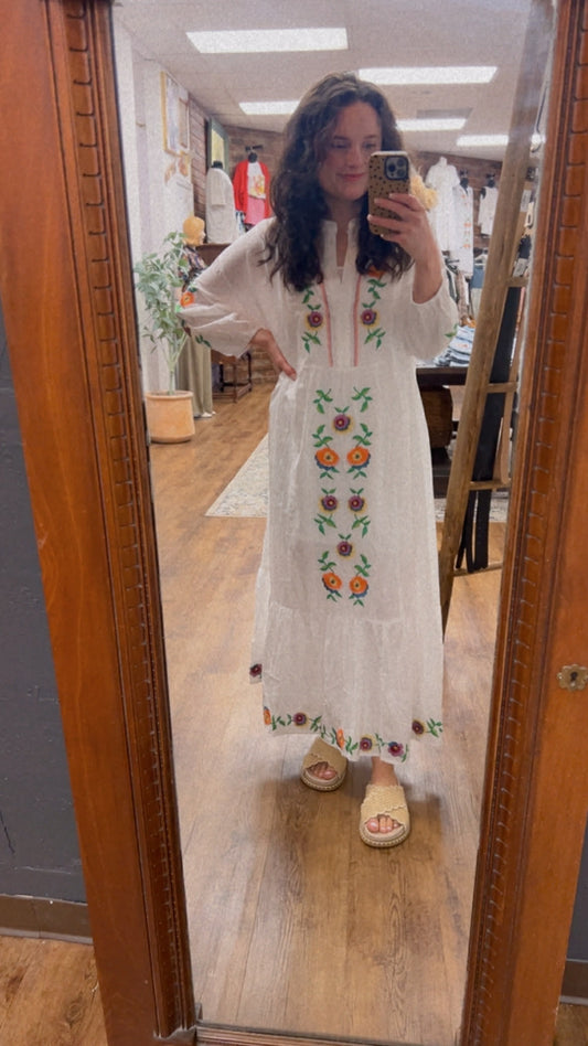 COTTON EMBROIDERED RESORT DRESS
