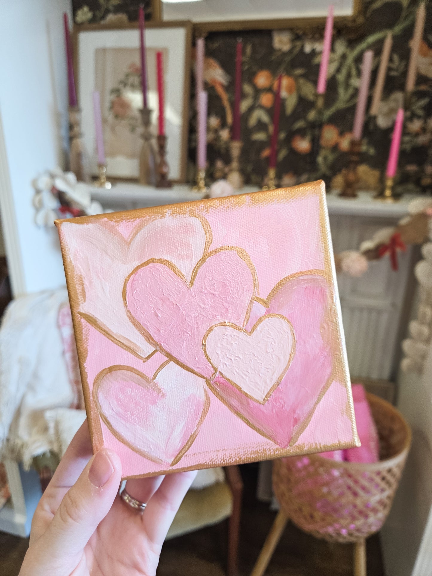 All About Love Hearts On Canvas W/ Gold Trim