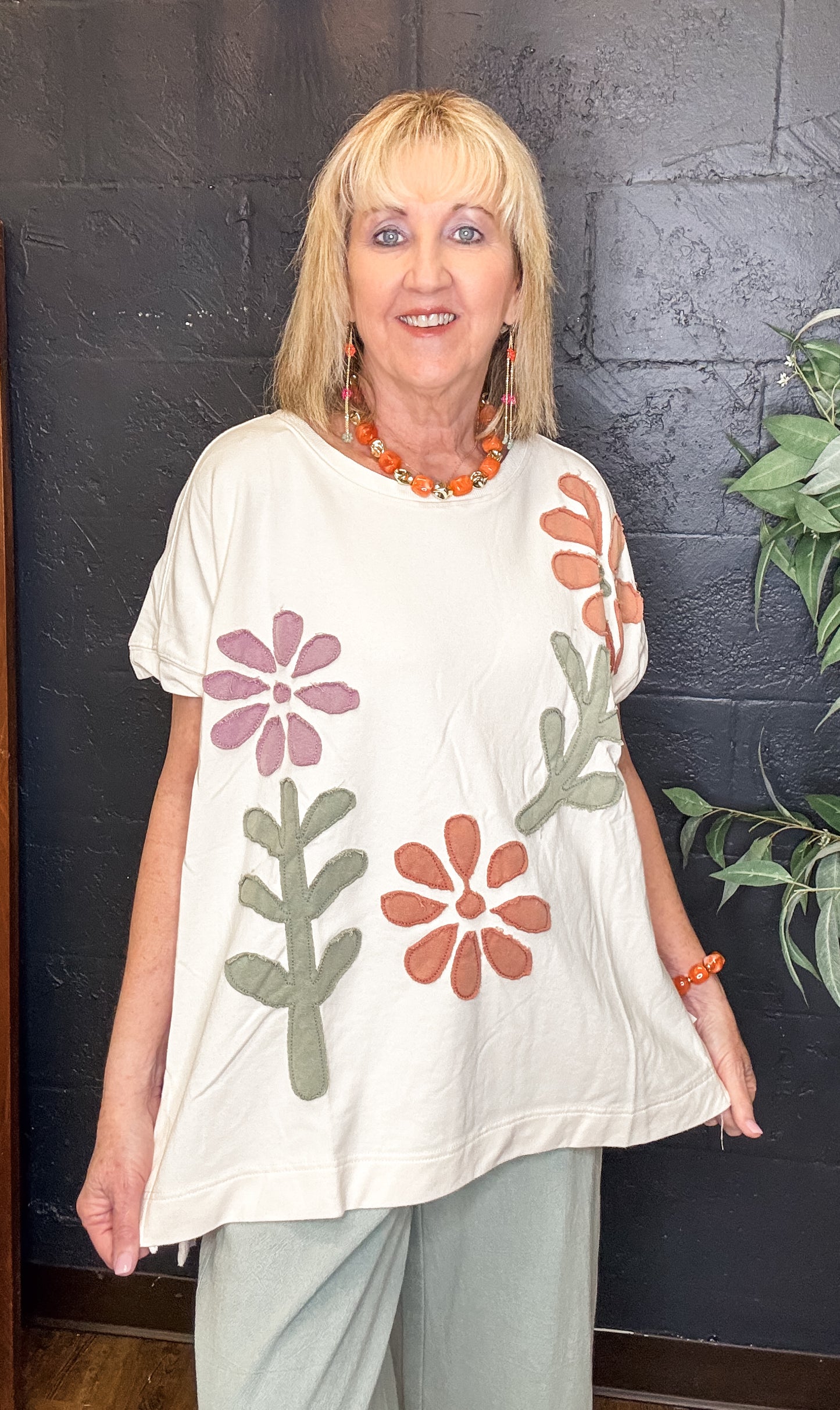 Flower Patchwork Short Sleeve Top