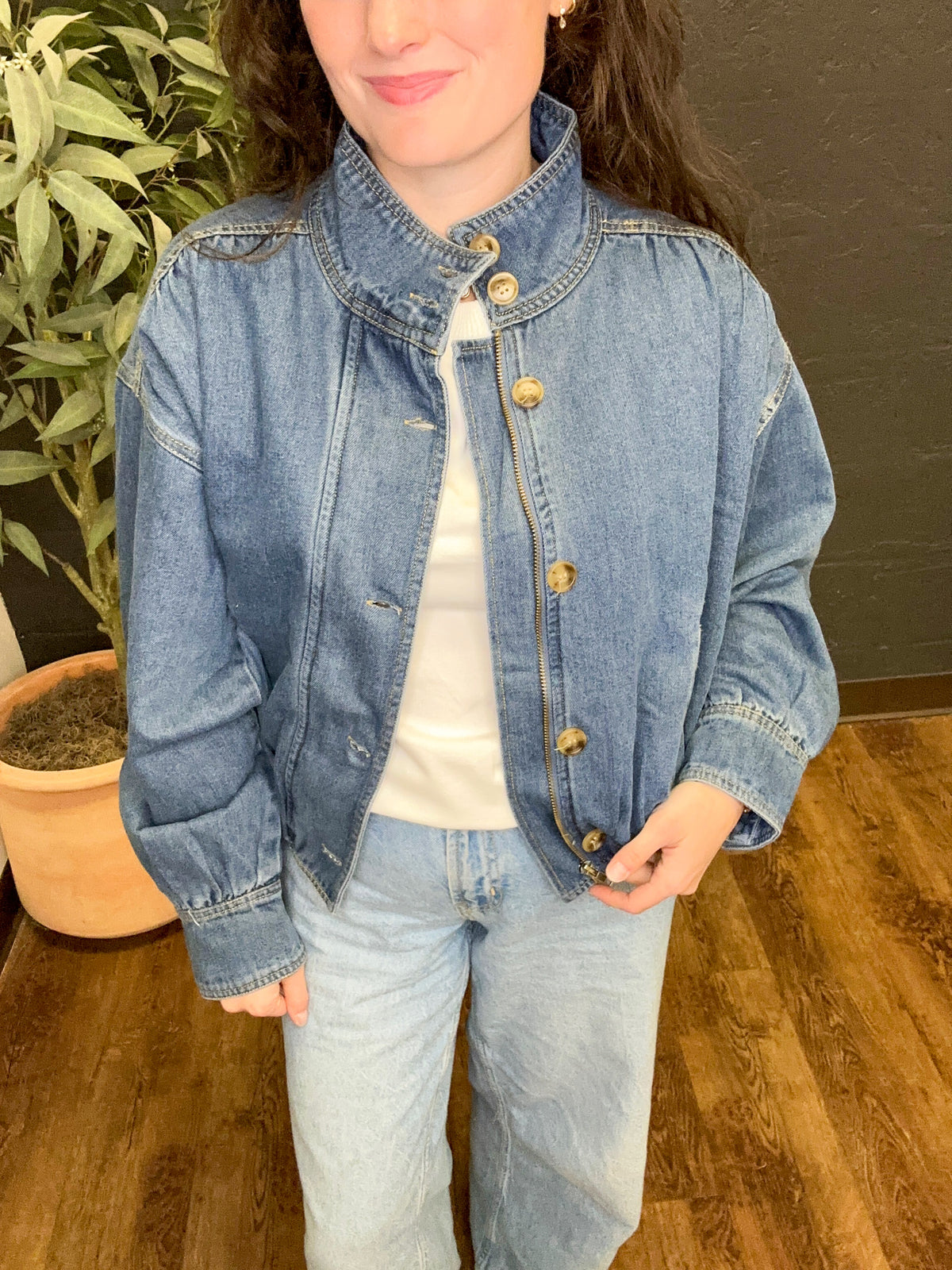 He’s Always on Time High Collar Bomber Style Jacket (Small to Large)