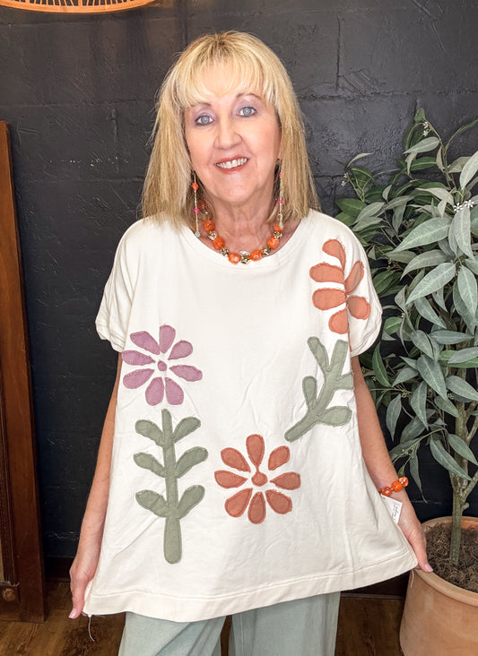 Flower Patchwork Short Sleeve Top