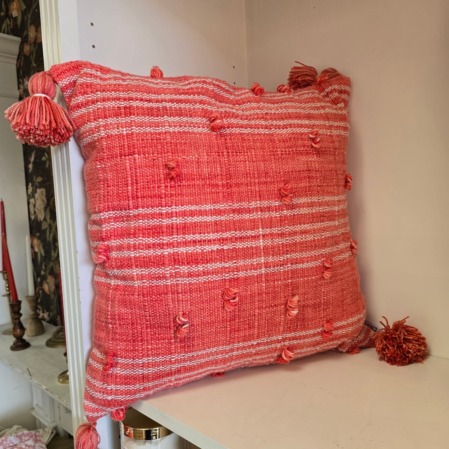 Bright Coral New to You Pillow with Tassels