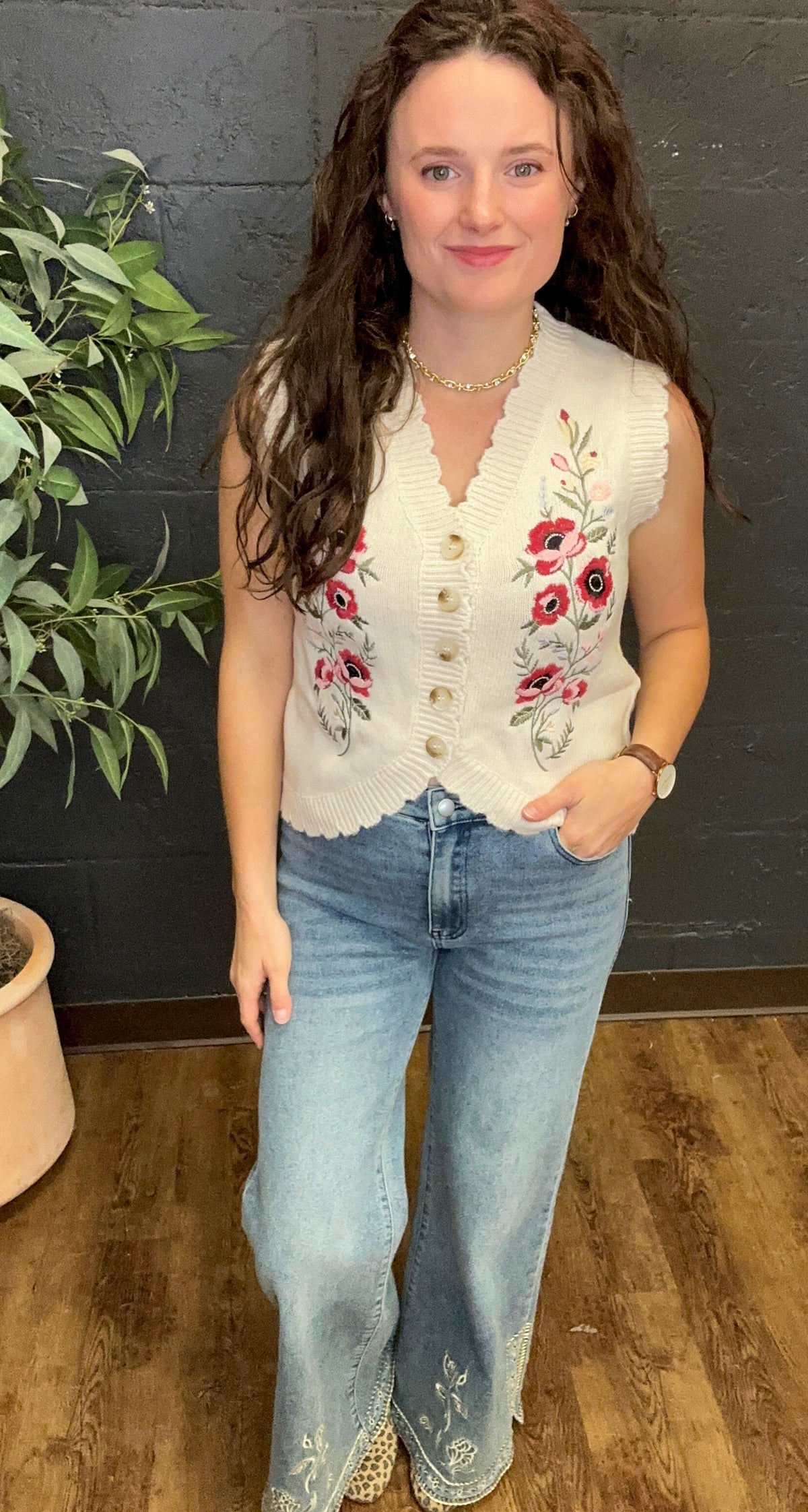 In the Valleys Embroidered  Sweater Vest (Small to XL)
